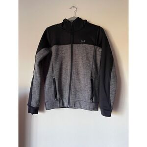 Under Armour Men ColdGear Full Zip Hoodie Jket Black Gray Heathered Fleece Sz S